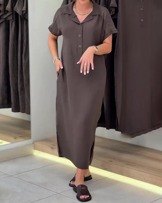 Kleid V-Ausschnitt Revers Streifen Ausschnitt