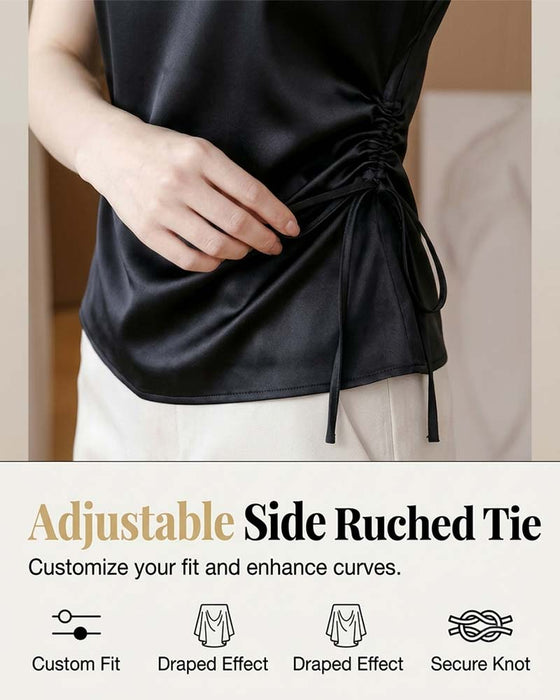 Tank Top V-Ausschnitt Kordelzug Satin