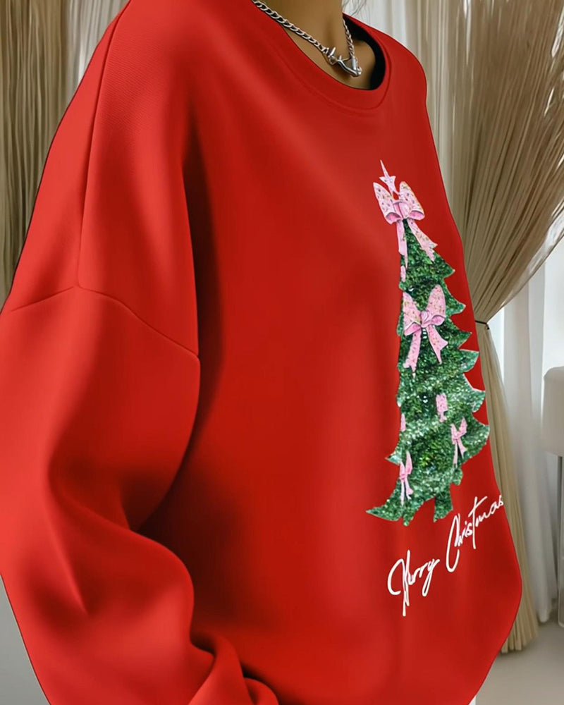 Crewneck Sweatshirt mit Weihnachtsdruck und langen Ärmeln