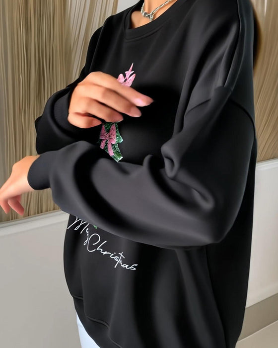 Crewneck Sweatshirt mit Weihnachtsdruck und langen Ärmeln