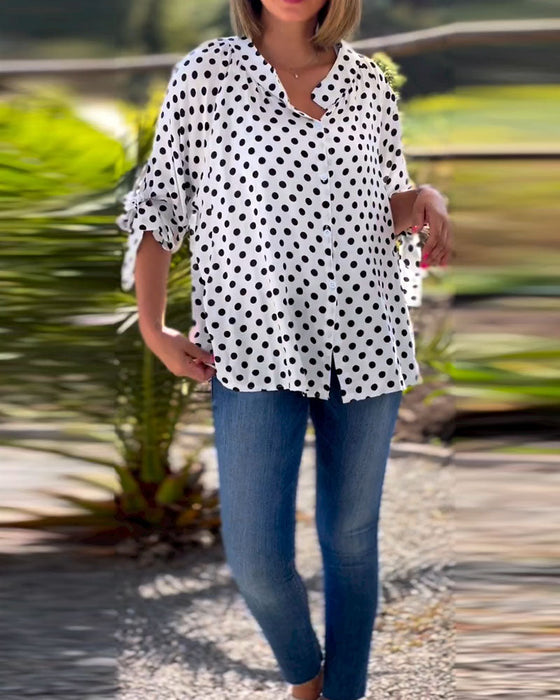 Bluse mit Tupfendruck und halbem Ärmel