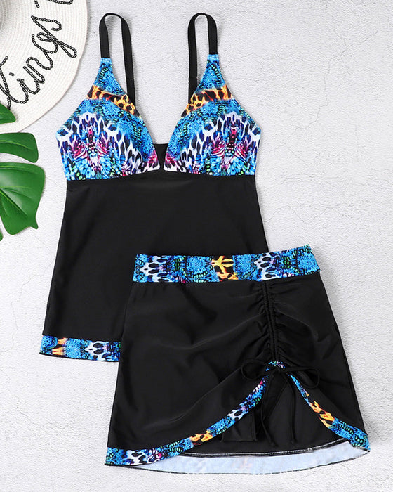 Sling-Tankini mit offenem Rücken und bedrucktem Rock