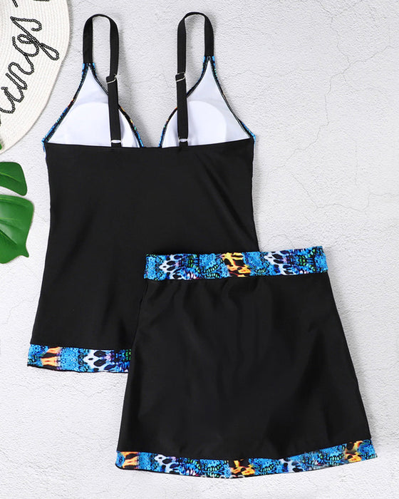 Sling-Tankini mit offenem Rücken und bedrucktem Rock