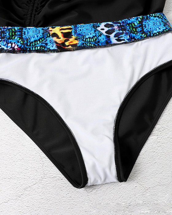 Sling-Tankini mit offenem Rücken und bedrucktem Rock