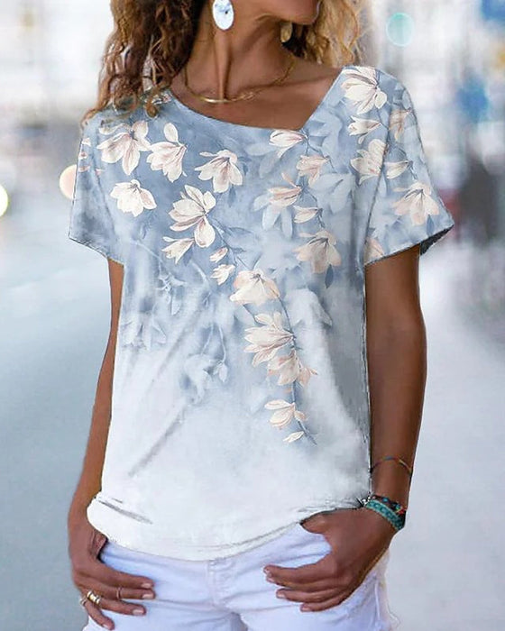 T-Shirt mit V-Ausschnitt und Blumendruck