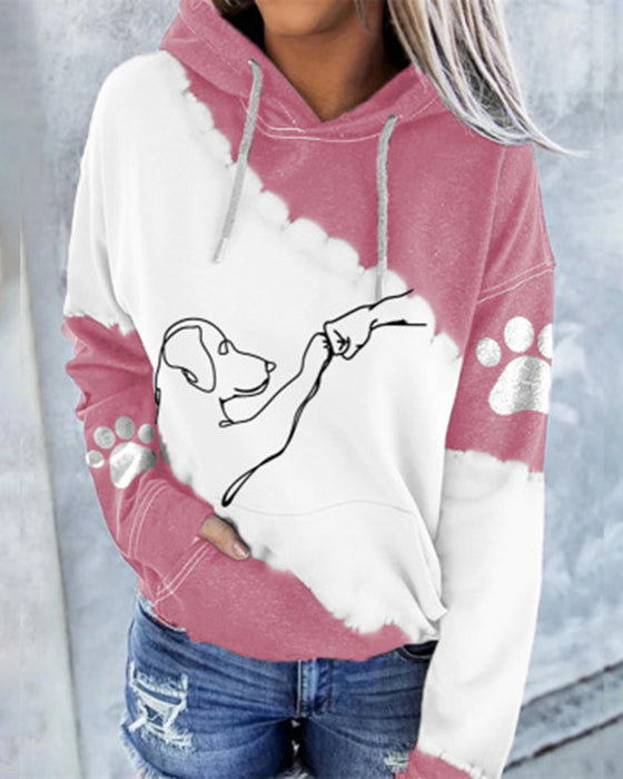 Langärmliger Kapuzenpullover mit Farbblock-Print