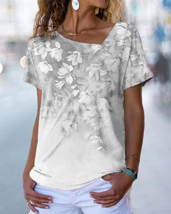 T-Shirt mit V-Ausschnitt und Blumendruck