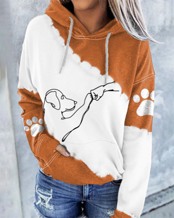 Langärmliger Kapuzenpullover mit Farbblock-Print