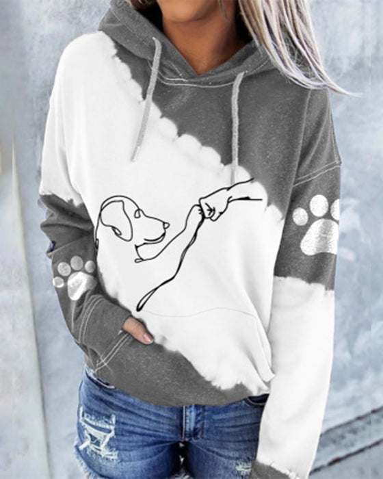 Langärmliger Kapuzenpullover mit Farbblock-Print