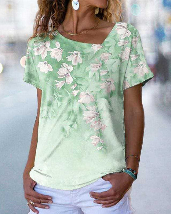 T-Shirt mit V-Ausschnitt und Blumendruck