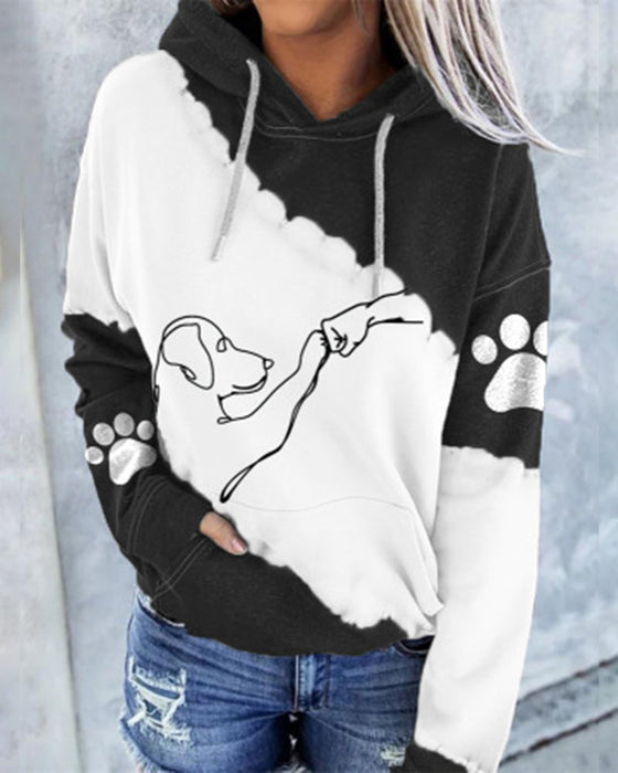 Langärmliger Kapuzenpullover mit Farbblock-Print