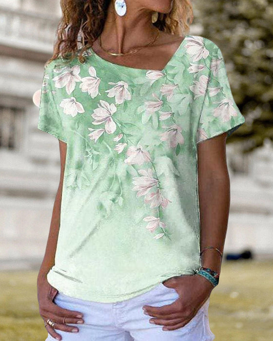 T-Shirt mit V-Ausschnitt und Blumendruck