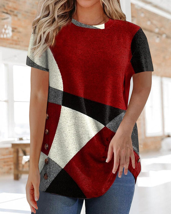 Kontrast-T-Shirt mit geometrischem Aufdruck