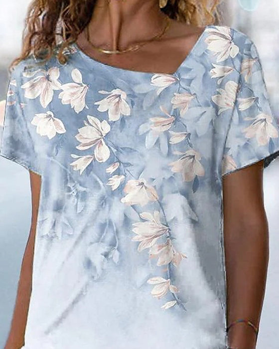 T-Shirt mit V-Ausschnitt und Blumendruck