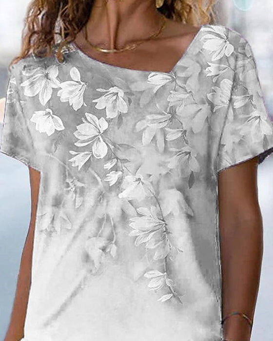 T-Shirt mit V-Ausschnitt und Blumendruck