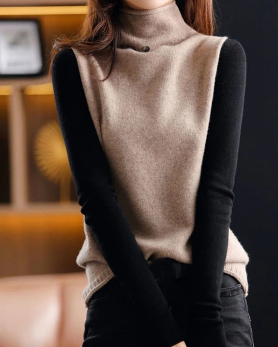 Rollkragenpullover mit Farbblockdesign