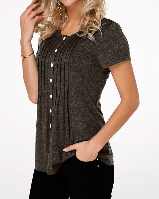 Kurzärmliges Top mit Button-down-Rundhalsausschnitt