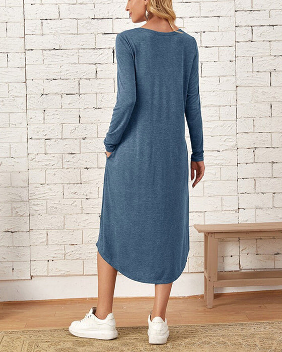 Langärmliges lockeres Kleid mit Taschen