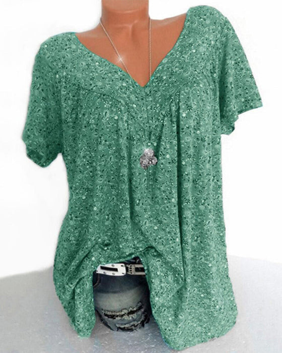 Lockeres Kurzarm-T-Shirt mit V-Ausschnitt