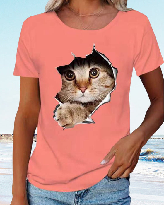 T-Shirt mit zerrissenem Katzen-Print