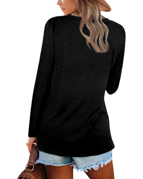 Einfarbiges Langarm-T-Shirt mit V-Ausschnitt