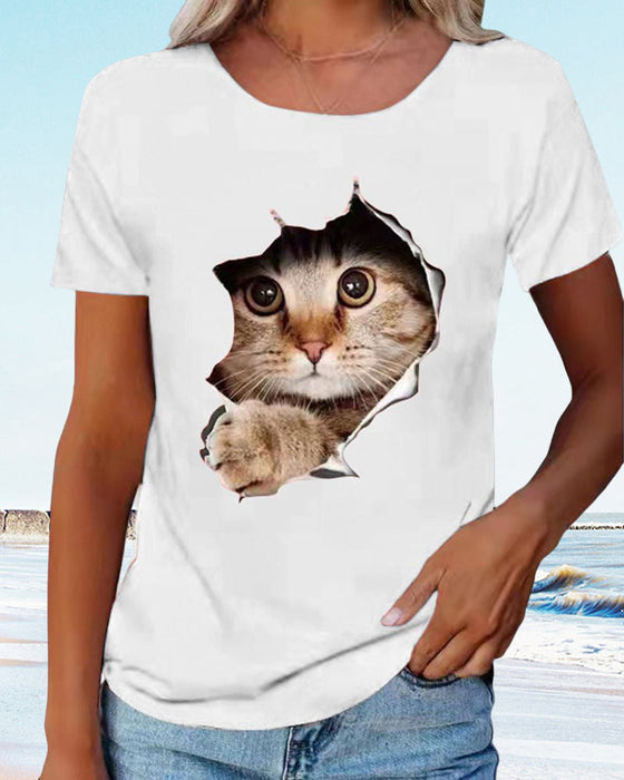 T-Shirt mit zerrissenem Katzen-Print