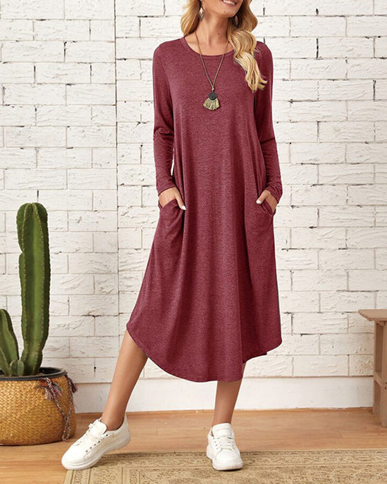 Langärmliges lockeres Kleid mit Taschen