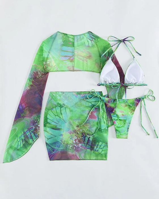 Dreiteiliges mehrfarbiges Batik-Bikini-Set