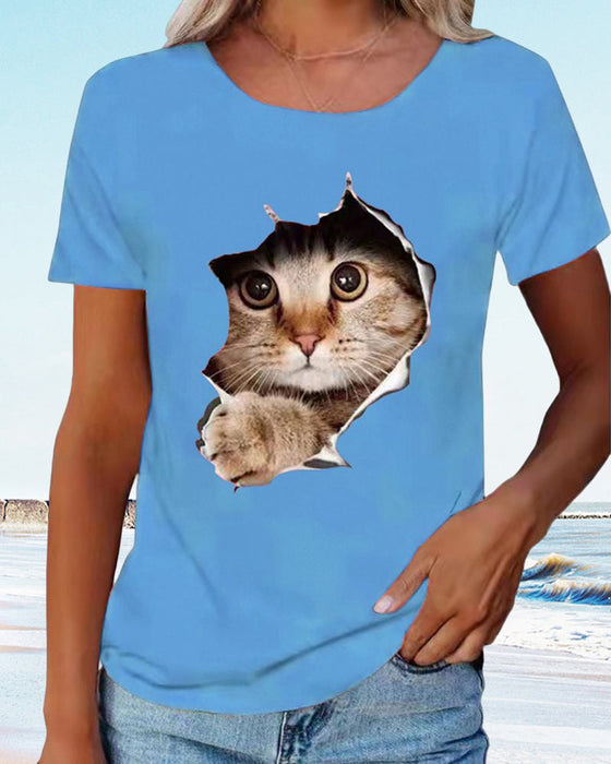 T-Shirt mit zerrissenem Katzen-Print