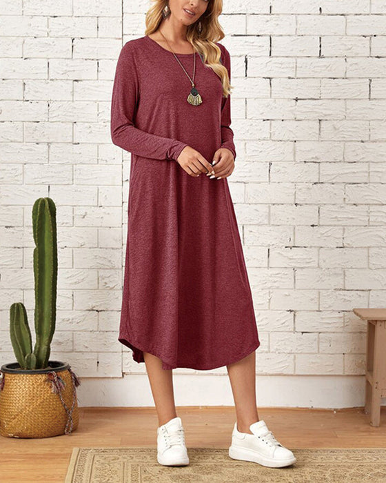 Langärmliges lockeres Kleid mit Taschen