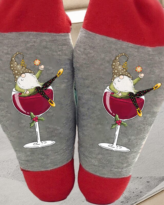 🧦Weihnachtswichtel Weinglas Unisex-Crew-Socken🧦