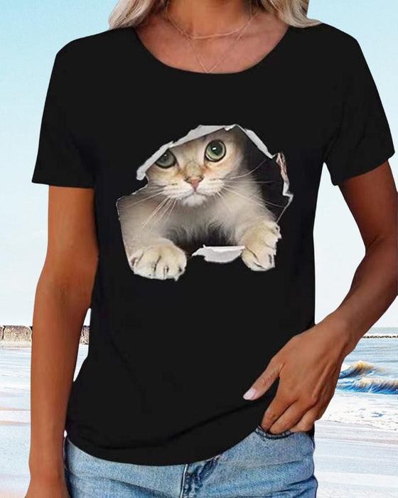 T-Shirt mit zerrissenem Katzen-Print