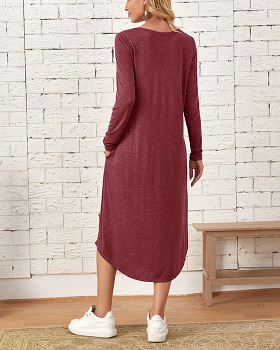 Langärmliges lockeres Kleid mit Taschen