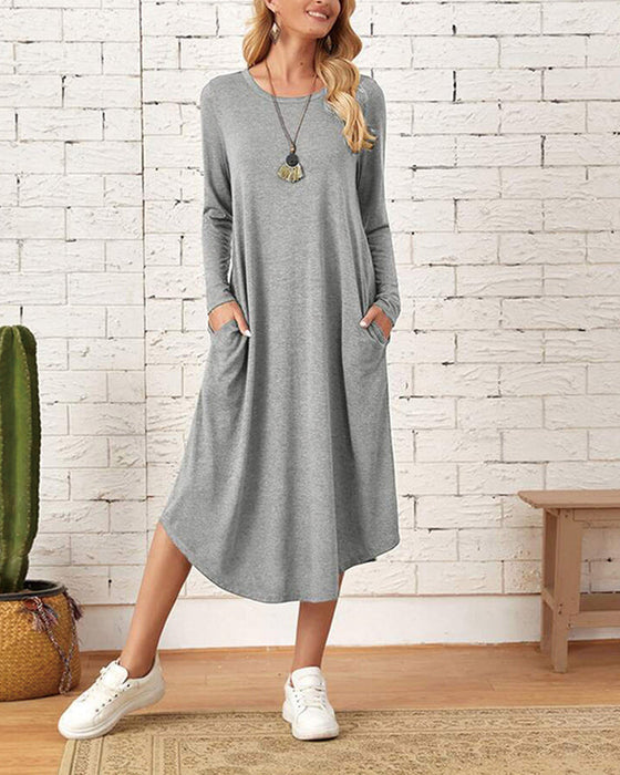 Langärmliges lockeres Kleid mit Taschen