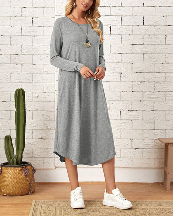 Langärmliges lockeres Kleid mit Taschen