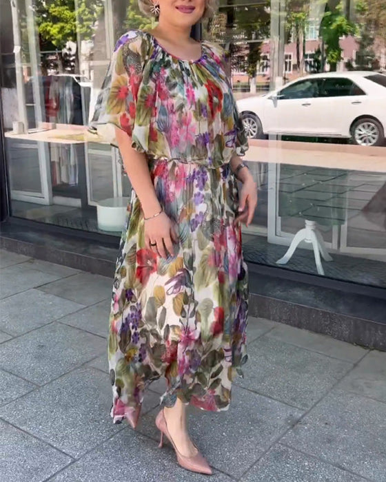 Kleid mit Blumendruck und Rundhalsausschnitt