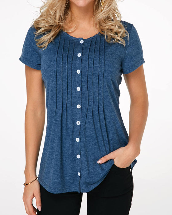Kurzärmliges Top mit Button-down-Rundhalsausschnitt