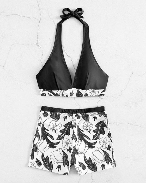 Neckholder-Bikini mit Blumendruck