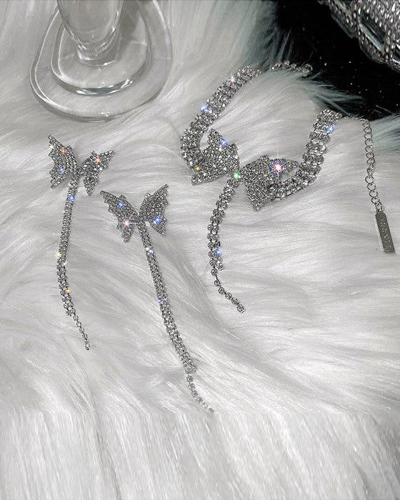 Strass-Schmetterlings-Quasten-Ketten-Halsketten-Ohrringe