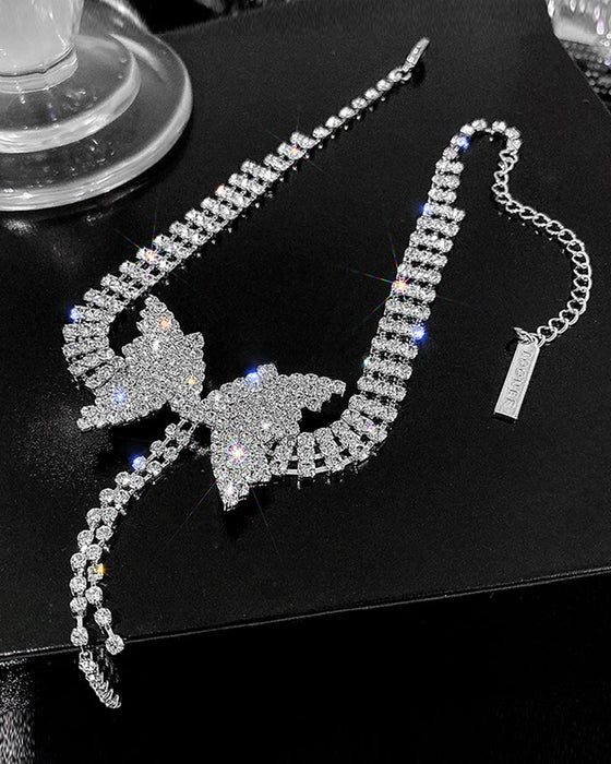 Strass-Schmetterlings-Quasten-Ketten-Halsketten-Ohrringe