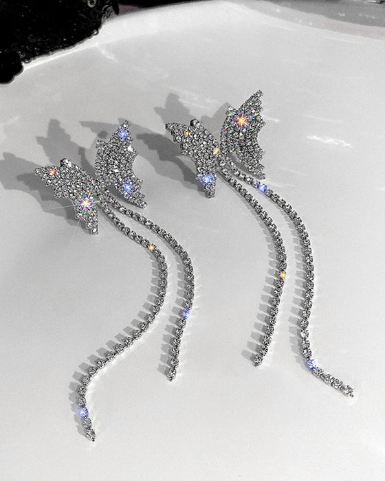 Strass-Schmetterlings-Quasten-Ketten-Halsketten-Ohrringe
