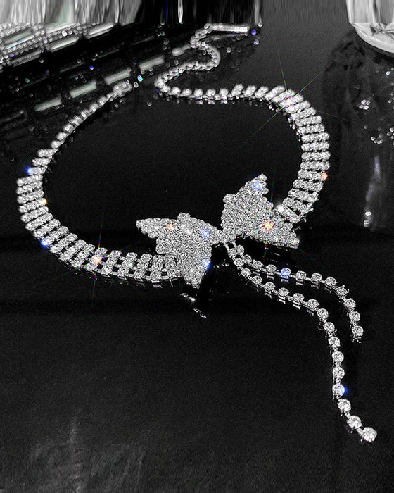 Strass-Schmetterlings-Quasten-Ketten-Halsketten-Ohrringe