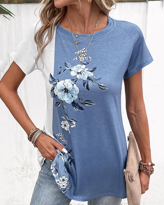 Patchwork-T-Shirt mit Blumendruck