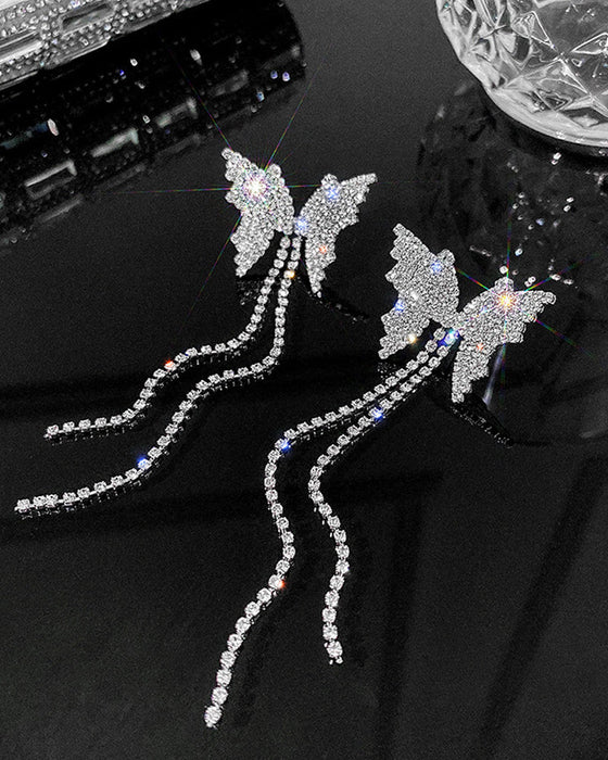 Strass-Schmetterlings-Quasten-Ketten-Halsketten-Ohrringe
