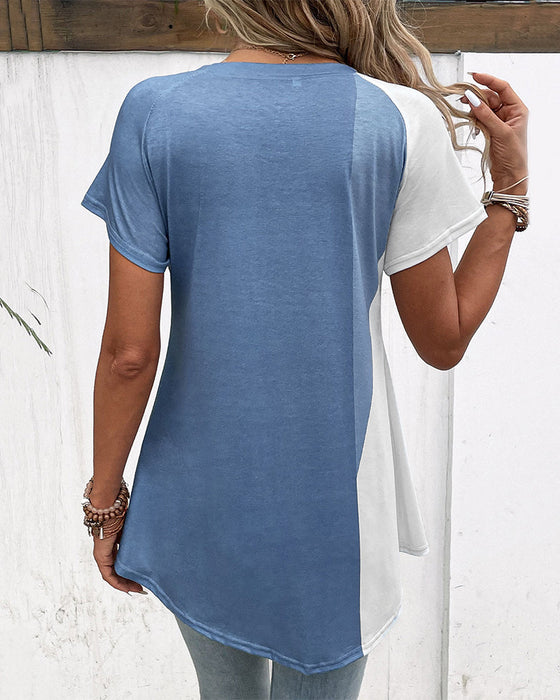 Patchwork-T-Shirt mit Blumendruck
