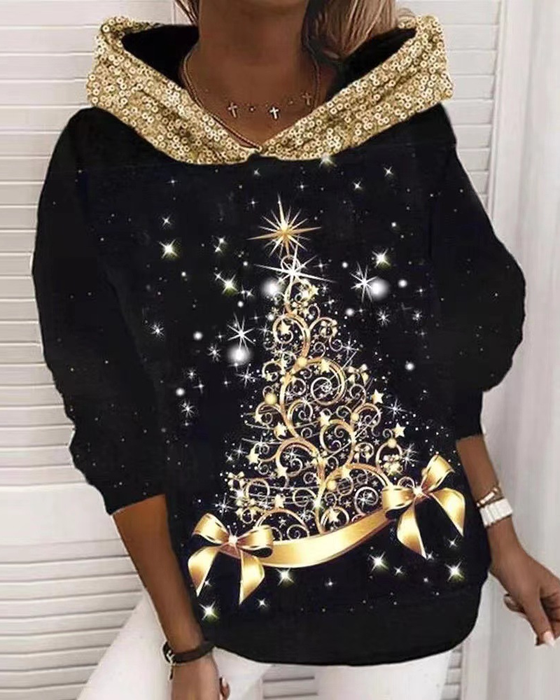 Kapuzenpulli mit Weihnachtsbaum-Print