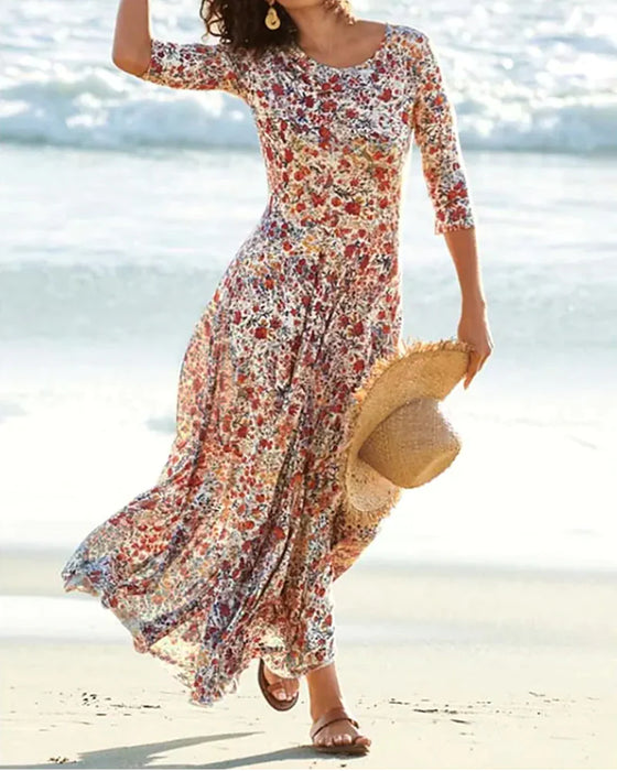Kleid mit Blumendruck und 3/4-Ärmeln
