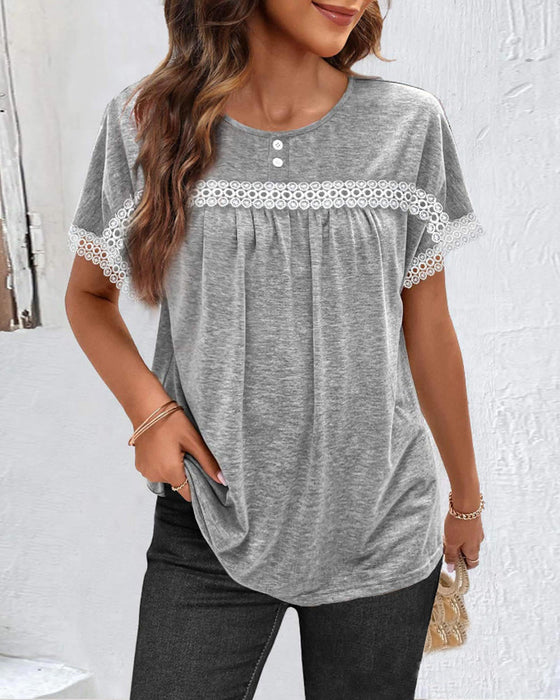 Rundhals-Spitzen-T-Shirt