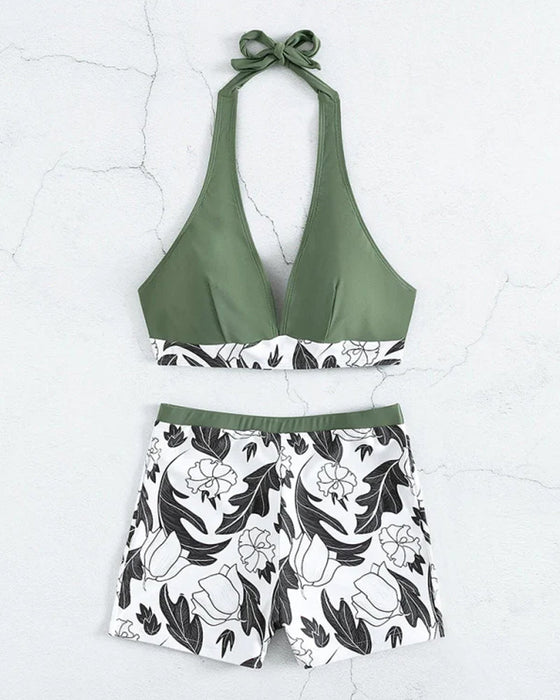 Neckholder-Bikini mit Blumendruck