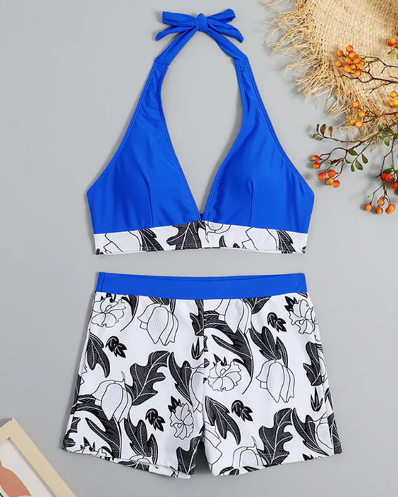 Neckholder-Bikini mit Blumendruck
